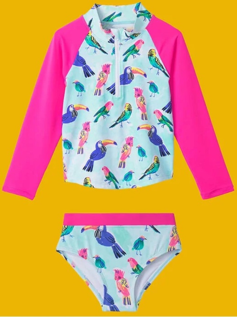 Hatley Tropical Birds Rashguard Swim Set Size 3T Pink Aqua GUC